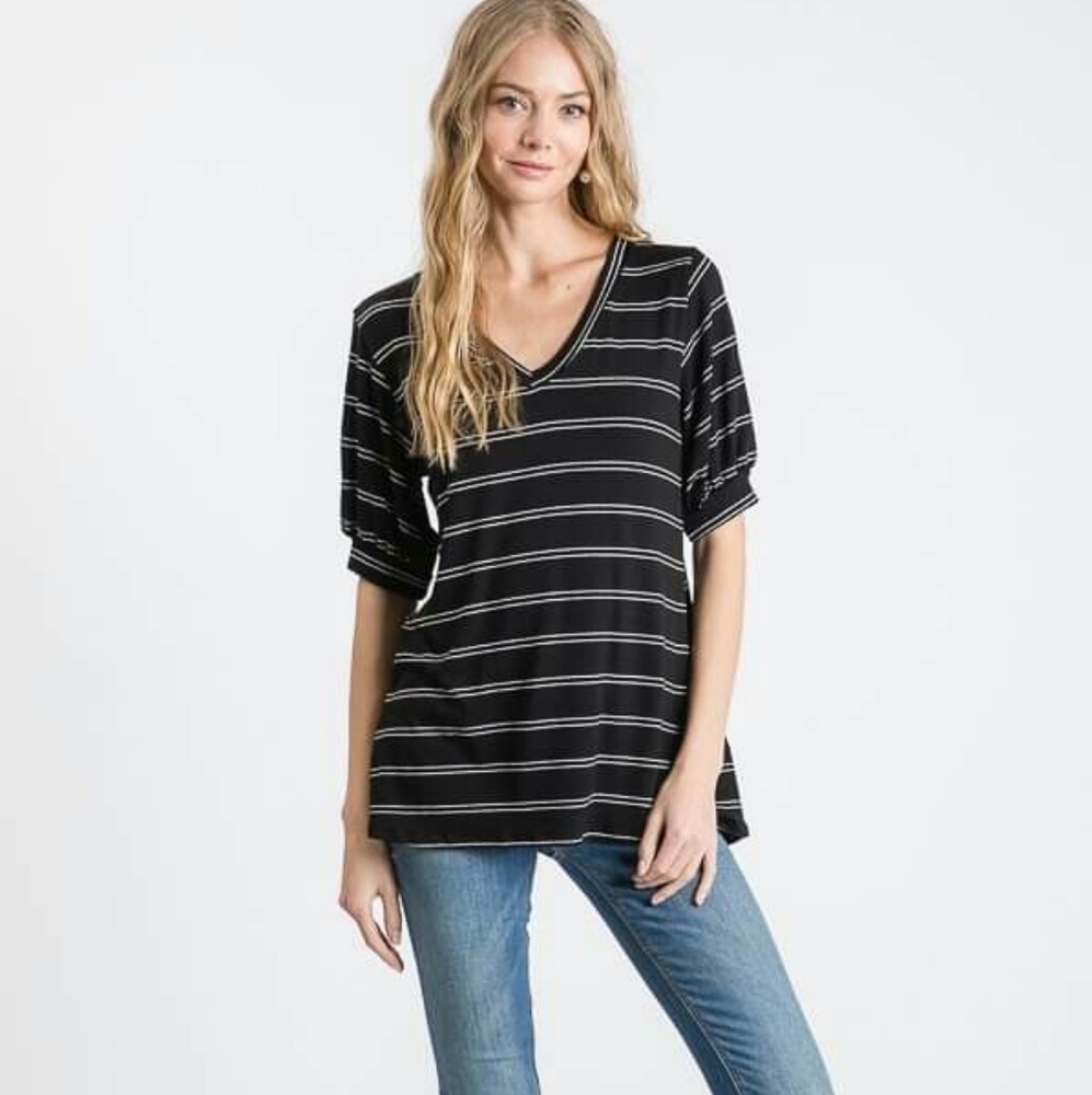 Women's Striped Puff Sleeve Top